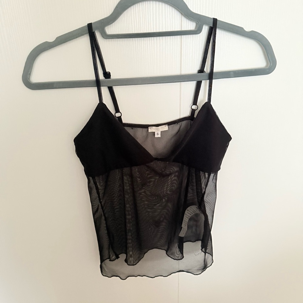 Brandy Melville Europe black mesh sheer cami tank top size small RARE FIND